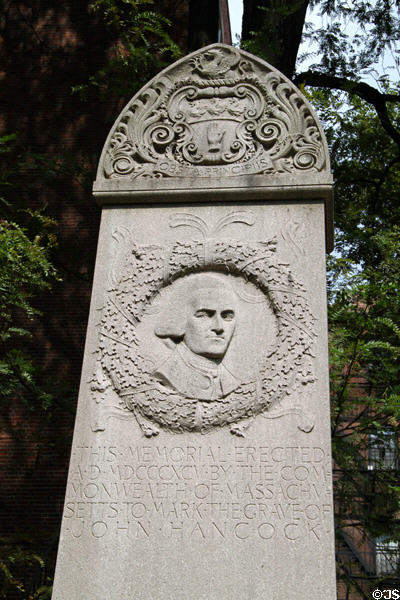 Monument (1895) to Patriot John Hancock (1737-93) at Granary Burying Ground. Boston, MA.