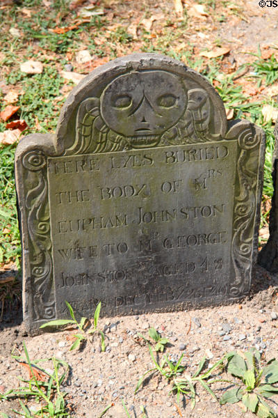 Headstone with winged skull (1740) at Granary Burying Ground. Boston, MA.