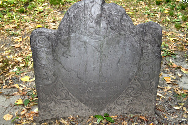 Headstone with skull, moon & heart (1713) at Granary Burying Ground. Boston, MA.