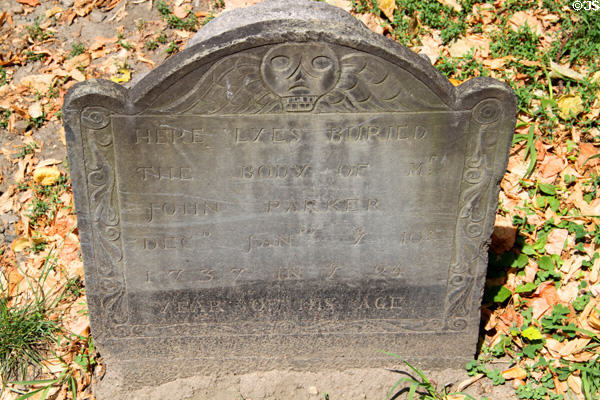 Headstone with winged skull (1737) at Granary Burying Ground. Boston, MA.