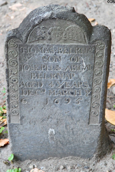 Headstone with winged angel (1695) at Granary Burying Ground. Boston, MA.