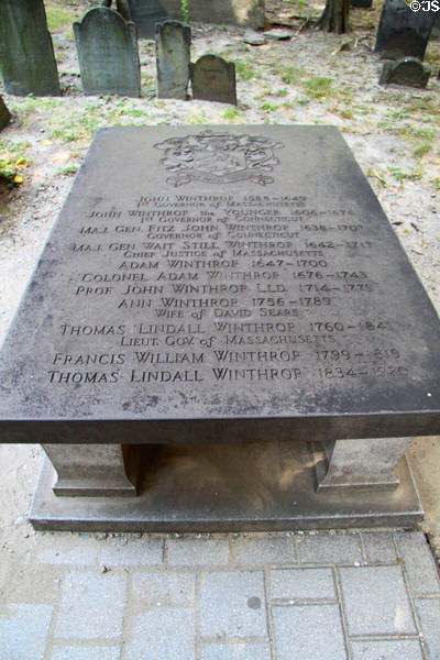 Tombstone of Gov. John Winthrop (1588-1649) & descendants at King's Chapel Burying Ground. Boston, MA.