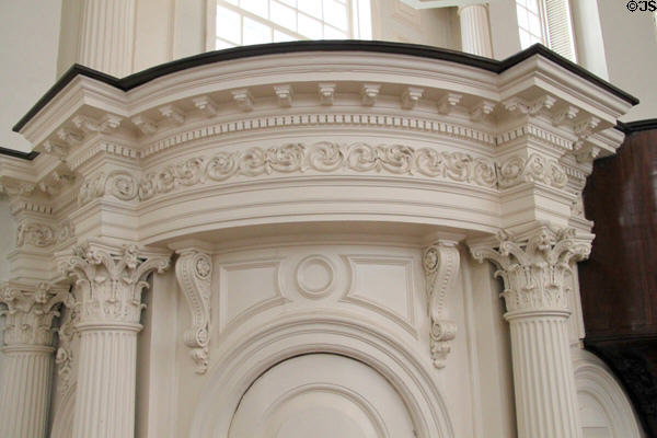 Neoclassical details of pulpit in Old South Church. Boston, MA.