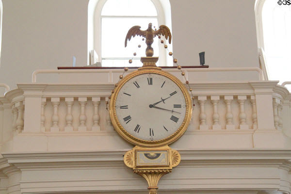 Clock with American eagle in Old South Church. Boston, MA.