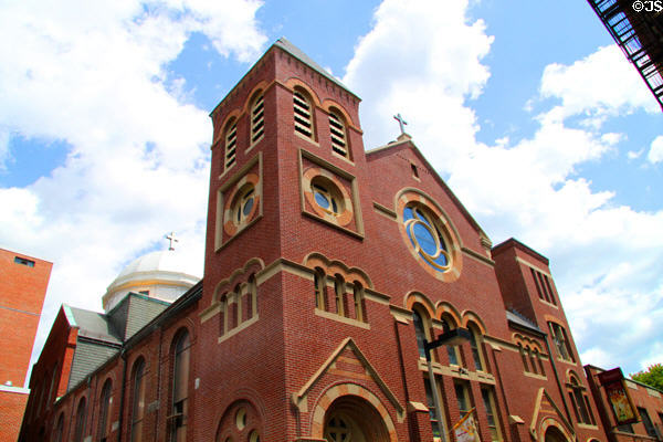 Saint Leonard of Port Maurice Catholic Church (1885-99) (Hanover at Prince St.). Boston, MA. Style: Romanesque Revival. Architect: Richard Aliberti; William Holmes; Orne & Lawrence.