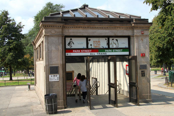 Park Street Subway entrance on Boston Common. Boston, MA.
