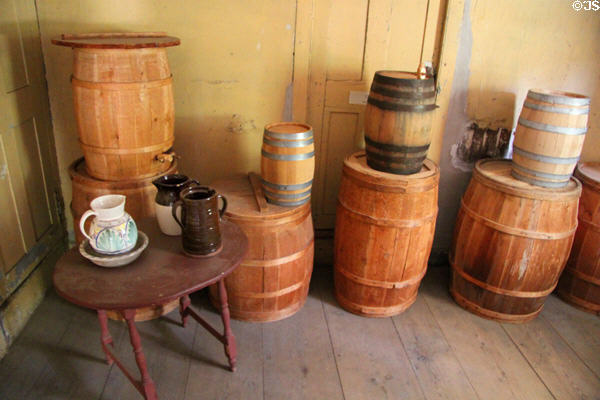 Storage room with barrels at Hartwell Tavern at Minute Men National Historical Park. Concord, MA.
