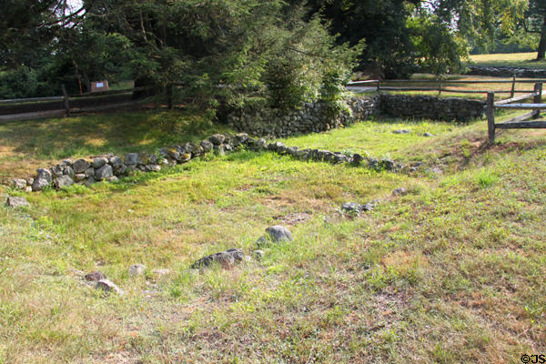Foundations of Ephraim & Willard Buttrick Houses (c1697) near Old North Bridge at Minute Men National Historical Park. Concord, MA.