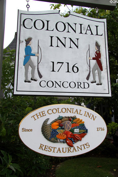 Signs of Concord's Colonial Inn on Monument Sq. Concord, MA.