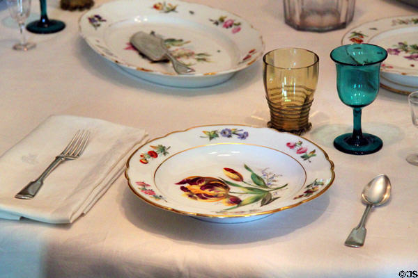Dining room table setting at Longfellow National Historic Site. Cambridge, MA.