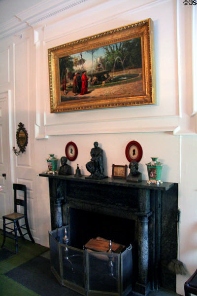 Fireplace in dining room at Longfellow National Historic Site. Cambridge, MA.