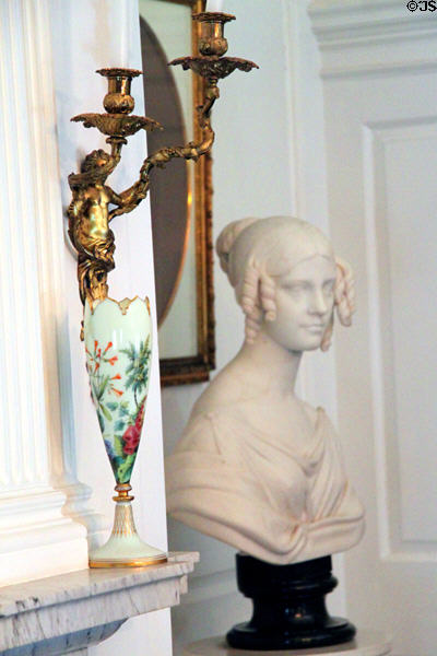 Glass vase & bust of Fanny Appleton (1836) by Lorenzo Bartolini at Longfellow National Historic Site. Cambridge, MA.
