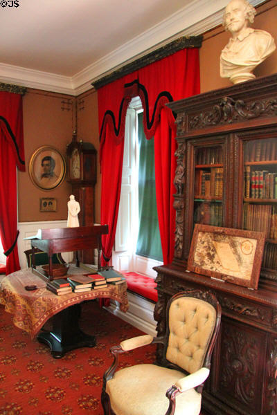 Study with Longfellow's book collection & bust of Shakespeare at Longfellow National Historic Site. Cambridge, MA.