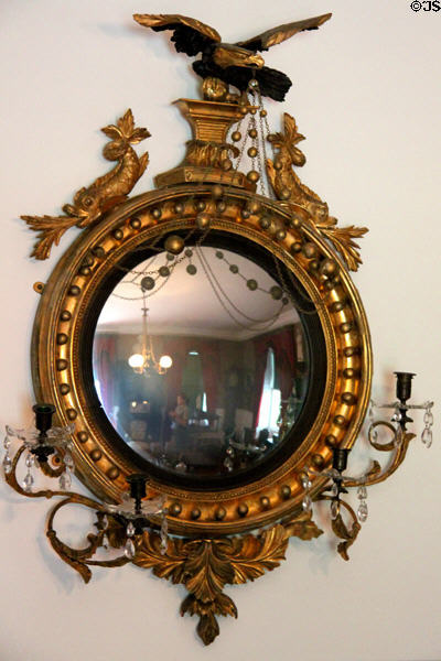Convex girandole English mirror (1820) at Longfellow National Historic Site. Cambridge, MA.