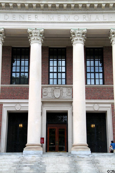 Portal of Widener Memorial Library in Harvard Yard of Harvard University. Cambridge, MA.