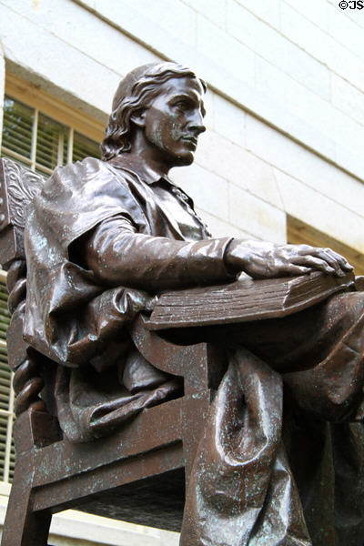 Detail of John Harvard statue (1884) by Daniel Chester French. Cambridge, MA.