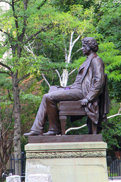 Charles Sumner statue (1900) by Anne Whitney in Harvard Square. Cambridge, MA.
