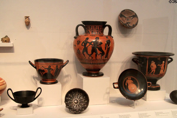 Collection of Greek terracotta vessels (6th-4th C BCE) at Harvard Art Museums. Cambridge, MA.