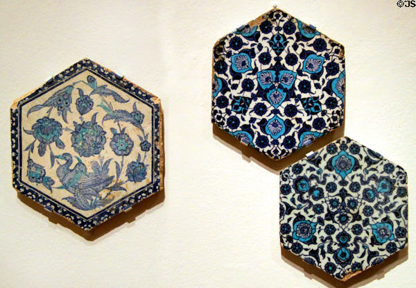 Blue hexagonal ceramic tiles (c1540) from Iznik, Turkey at Harvard Art Museums. Cambridge, MA.