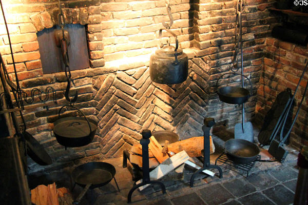 Open hearth with hanging pots at House of Seven Gables. Salem, MA.