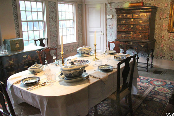 Dining room with highboy at House of Seven Gables. Salem, MA.