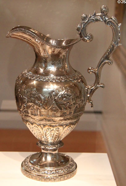 Silver presentation pitcher (1846) by Joseph T. Bailey & Andrew B. Kitchen of Philadelphia at Peabody Essex Museum. Salem, MA.