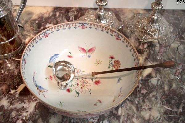 Chinese export punch bowl (c1760) & American silver ladle at Peabody Essex Museum. Salem, MA.
