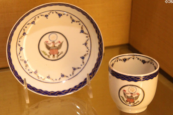 Chinese export cup & plate (c1794) with Great Seal of the United States at Peabody Essex Museum. Salem, MA.