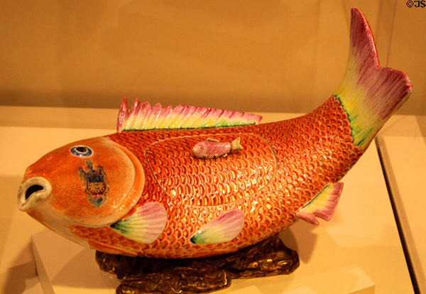 Chinese export carp tureen (1760-80) from Jingdezhen at Peabody Essex Museum. Salem, MA.