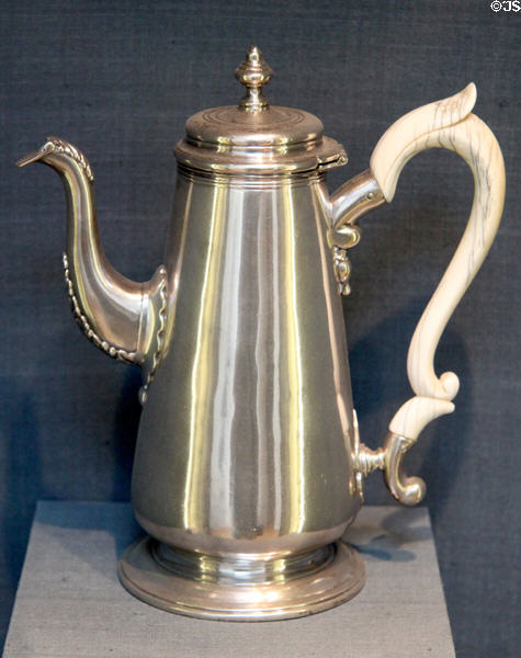 Silver coffeepot (1830-40) from China in Georgian style at Peabody Essex Museum. Salem, MA.