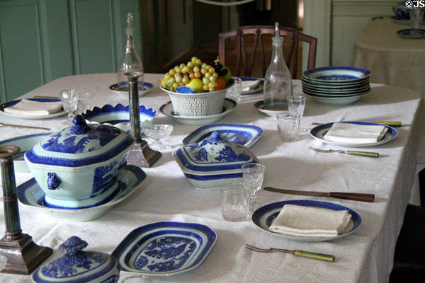 Chinese export porcelain table setting at Gardner Pingree House. Salem, MA.