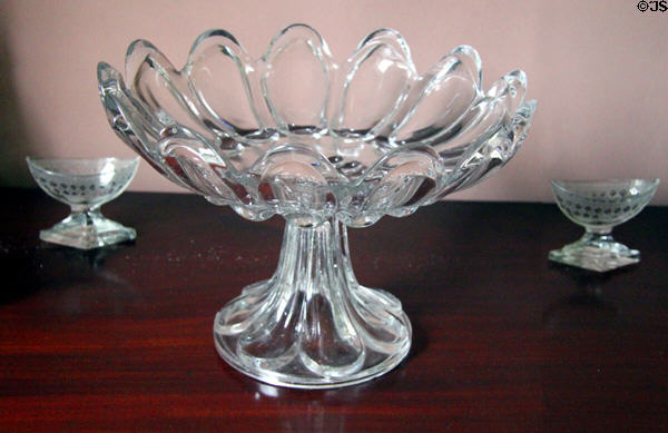 Early-American footed glass bowl at Peirce-Nichols House. Salem, MA.
