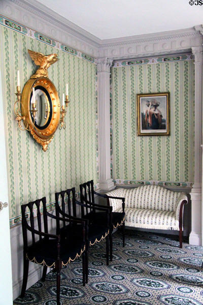 Parlor of Peirce-Nichols House with concave American mirror with eagle. Salem, MA.