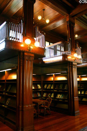 Wooded shelves in Crane Library. Quincy, MA.