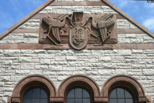 Art Deco carving of Cranes on Crane Library addition. Quincy, MA.