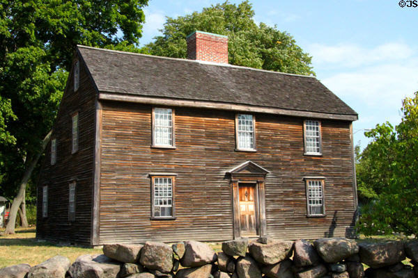 John Adams birthplace house (1681) (133 Franklin St.) at Adams National Historic Site. Quincy, MA. Style: Colonial. Architect: Joseph Penniman. On National Register.