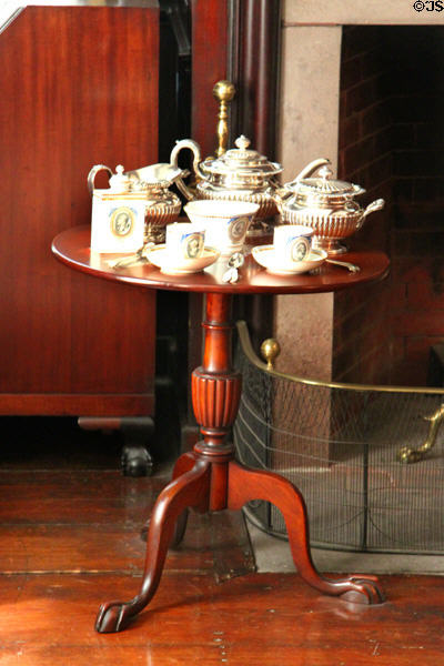 Tea table in Paneled Room at Peacefield Old House. Quincy, MA.