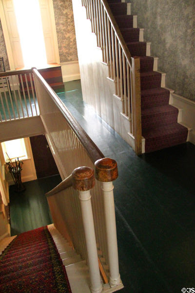 Staircase leading up from Long Hall at Peacefield Old House. Quincy, MA.