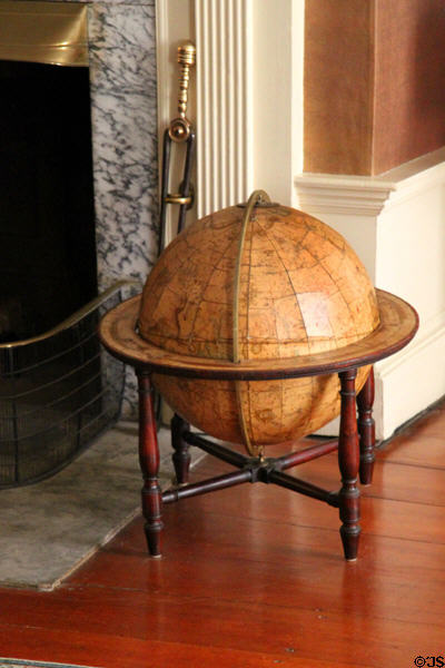 World globe in study at Peacefield. Quincy, MA.