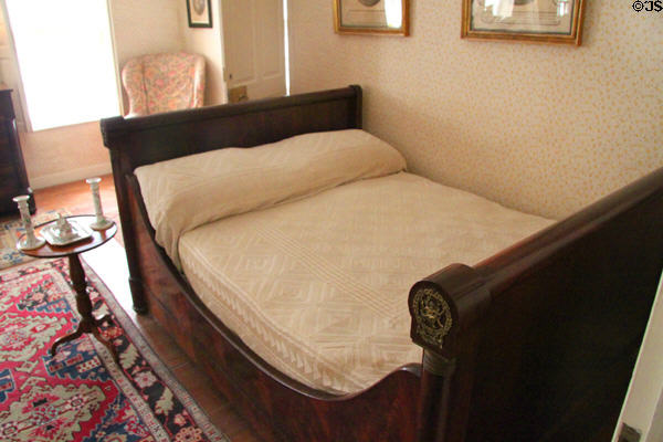 Sleigh bed in guest room at Peacefield Old House. Quincy, MA.