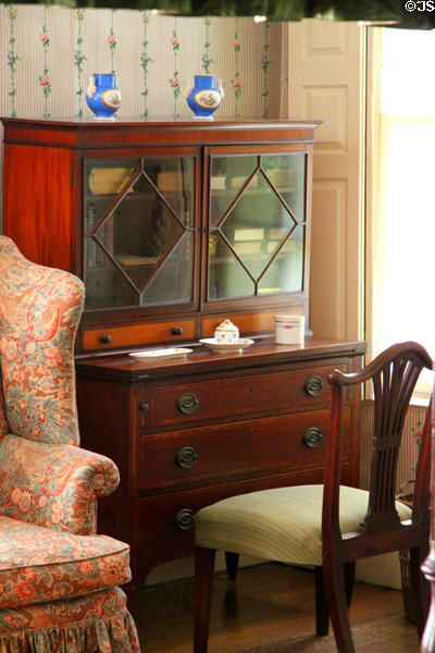 Drop front writing desk & bookcase in President's Bedroom at Peacefield. Quincy, MA.
