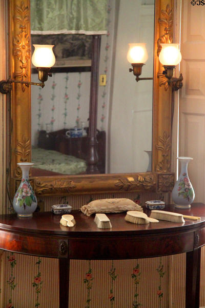 Mirror & dressing table in President's Bedroom at Peacefield. Quincy, MA.