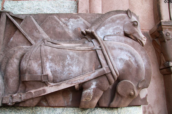 Greek-style horse carving (1939) by Joseph A. Coletti on Coletti addition of Quincy Public Library. Quincy, MA.