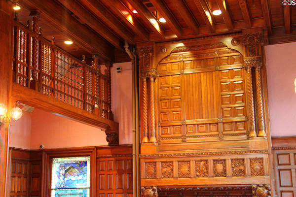 Carved woodwork designed by Henry Hobson Richardson over fireplace in Quincy Public Library. Quincy, MA.