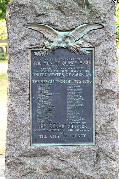 Memorial to men of Quincy who fought in American Revolution. Quincy, MA.