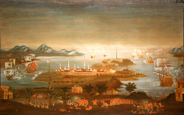 Battle of Bunker Hill painting (c1776-7) by Winthrop Chandler at Museum of Fine Arts. Boston, MA.