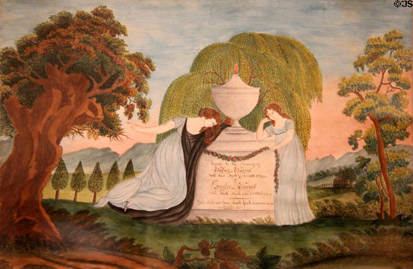 Mourning picture for Betsey & Sophia Barrett (c1816) by unknown at Museum of Fine Arts. Boston, MA.