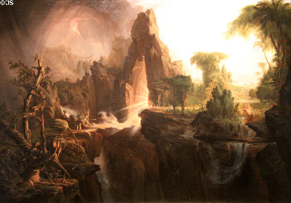 Expulsion from Garden of Eden painting (1828) by Thomas Cole at Museum of Fine Arts. Boston, MA.