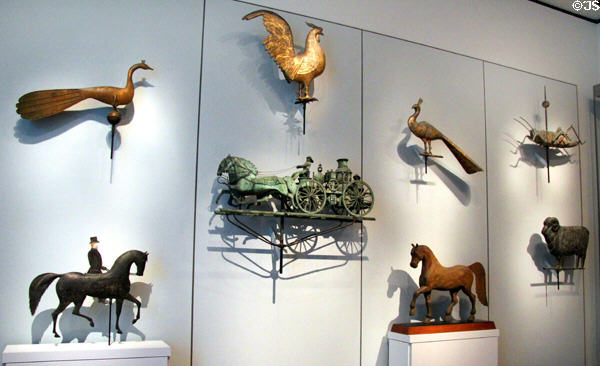 Collection of weathervane (1860s-90s) at Museum of Fine Arts. Boston, MA.