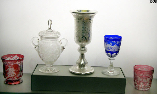 Collection of glass (1850s-80s) by Louis Vaupel of New England Glass Co. at Museum of Fine Arts. Boston, MA.